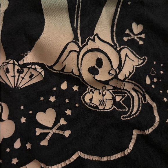 RARE  Black Graphic Tee with Multicolor Design - Picture 4 of 4